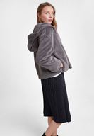 Bayan Gri Suni Kürk Kapüsonlu Ceket