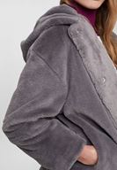 Bayan Gri Suni Kürk Kapüsonlu Ceket