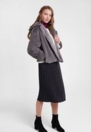 Bayan Gri Suni Kürk Kapüsonlu Ceket