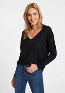 Bayan Siyah V Yaka Yanları Detaylı Triko