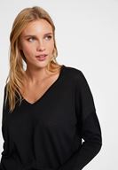 Bayan Siyah V Yaka Yanları Detaylı Triko