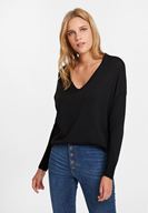 Bayan Siyah V Yaka Yanları Detaylı Triko