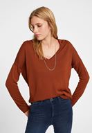 Bayan Kahverengi V Yaka Yanları Detaylı Triko