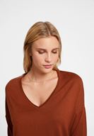 Bayan Kahverengi V Yaka Yanları Detaylı Triko