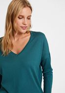 Bayan Yeşil V Yaka Yanları Detaylı Triko