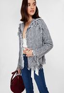 Bayan Siyah Melanj Püskül Detaylı Hırka