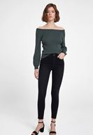 Bayan Siyah Yüksek Bel Paça Detaylı Denim