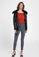 Bayan Gri Yüksek Bel Paça Detaylı Denim