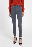 Bayan Gri Yüksek Bel Paça Detaylı Denim