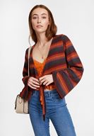 Bayan Çok Renkli Desenli Bağlama Detaylı Triko