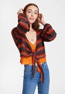 Bayan Çok Renkli Desenli Bağlama Detaylı Triko