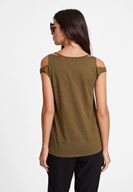 Bayan Yeşil Biyeli Omuz Detaylı Tişört