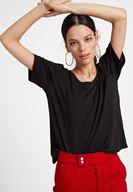 Bayan Siyah U Yaka Basic Modal Karışımlı Tişört