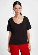 Bayan Siyah U Yaka Basic Modal Karışımlı Tişört