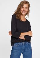 Bayan Siyah Modal Karışımlı Uzun Kollu Tişört