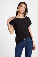 Bayan Siyah Bot Yaka Modal Karışımlı Tişört