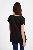 Bayan Siyah Bot Yaka Modal Karışımlı Tişört