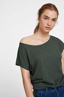 Bayan Yeşil Bot Yaka Modal Karışımlı Tişört