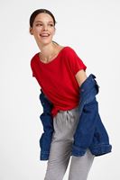 Bayan Kırmızı Bot Yaka Modal Karışımlı Tişört