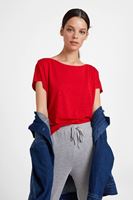Bayan Kırmızı Bot Yaka Modal Karışımlı Tişört