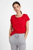Bayan Kırmızı Bot Yaka Modal Karışımlı Tişört