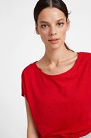 Bayan Kırmızı Bot Yaka Modal Karışımlı Tişört