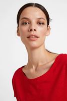 Bayan Kırmızı Bot Yaka Modal Karışımlı Tişört