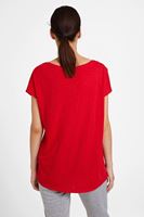 Bayan Kırmızı Bot Yaka Modal Karışımlı Tişört