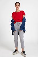 Bayan Kırmızı Bot Yaka Modal Karışımlı Tişört