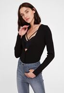 Bayan Siyah Düğme Detaylı Uzun Kollu Hırka