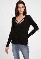 Bayan Siyah Düğme Detaylı Uzun Kollu Hırka