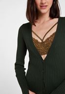 Bayan Yeşil Düğme Detaylı Uzun Kollu Hırka