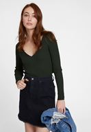 Bayan Yeşil V Yaka Uzun Kol Detaylı Triko