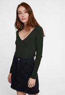 Bayan Yeşil V Yaka Uzun Kol Detaylı Triko