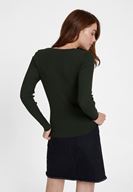 Bayan Yeşil V Yaka Uzun Kol Detaylı Triko