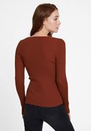 Bayan Kahverengi V Yaka Uzun Kol Detaylı Triko