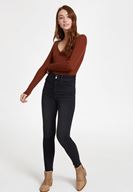 Bayan Kahverengi V Yaka Uzun Kol Detaylı Triko