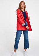 Bayan Kırmızı İçi Çizgi Desenli Yağmurluk