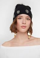 Bayan Siyah Taş Detaylı Bere