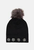 Bayan Siyah Taş Detaylı Bere