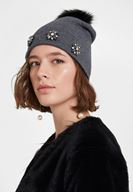 Bayan Gri Taş Detaylı Bere