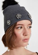 Bayan Gri Taş Detaylı Bere