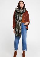 Bayan Yeşil Uzun Kamuflaj Desenli Şal