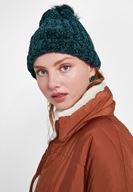 Bayan Yeşil Ponpon Detaylı Şönil Bere