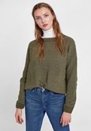 Bayan Çok Renkli Sim Detaylı Çizgili Triko