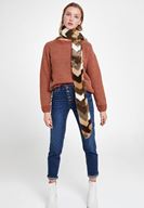 Bayan Çok Renkli Sim Detaylı Çizgili Triko