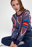 Bayan Lacivert Karışık Desen Detaylı Triko