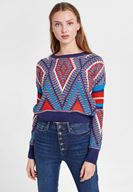 Bayan Lacivert Karışık Desen Detaylı Triko