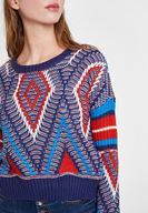 Bayan Lacivert Karışık Desen Detaylı Triko