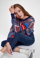 Bayan Lacivert Karışık Desen Detaylı Triko